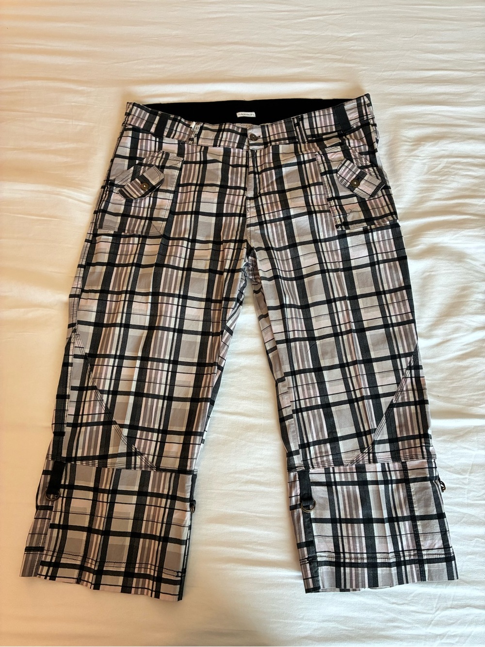 Plaid Capris Cargo Pants - Black & White